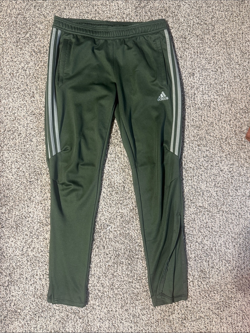 adidas Olive Green Track Joggers with Light Grey Side Stripes